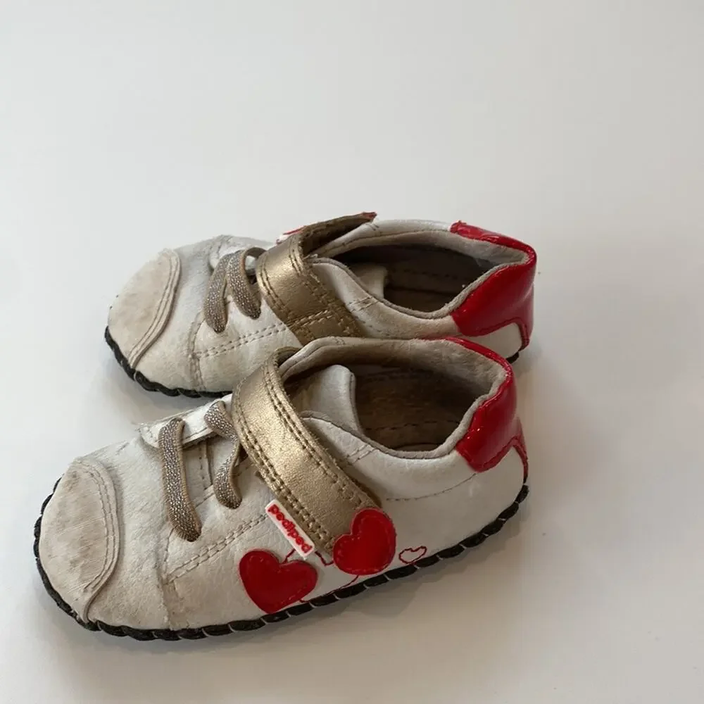 Pediped ORIGINALS® JAKE HEART Sz 18-24 Months Baby 5.5-6 Velcro White Red Hearts